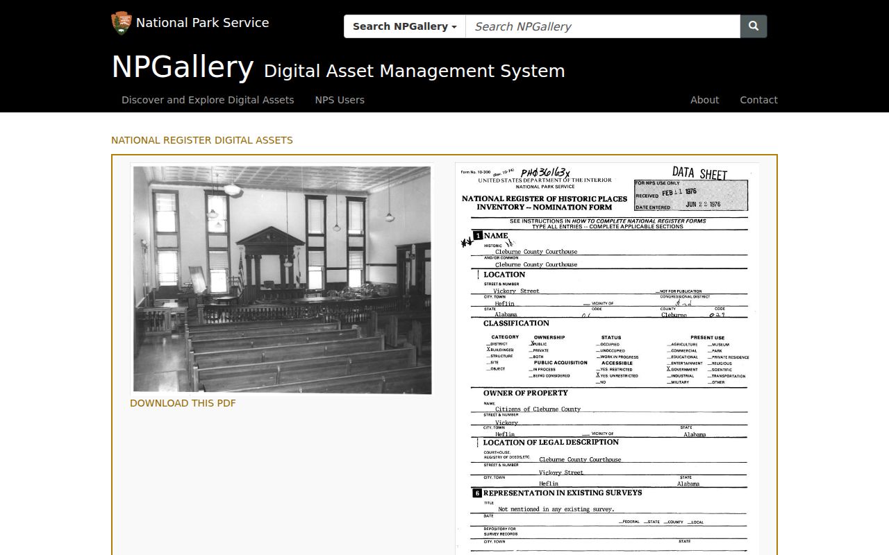 Cleburne County courthouse court records National Park Service listing