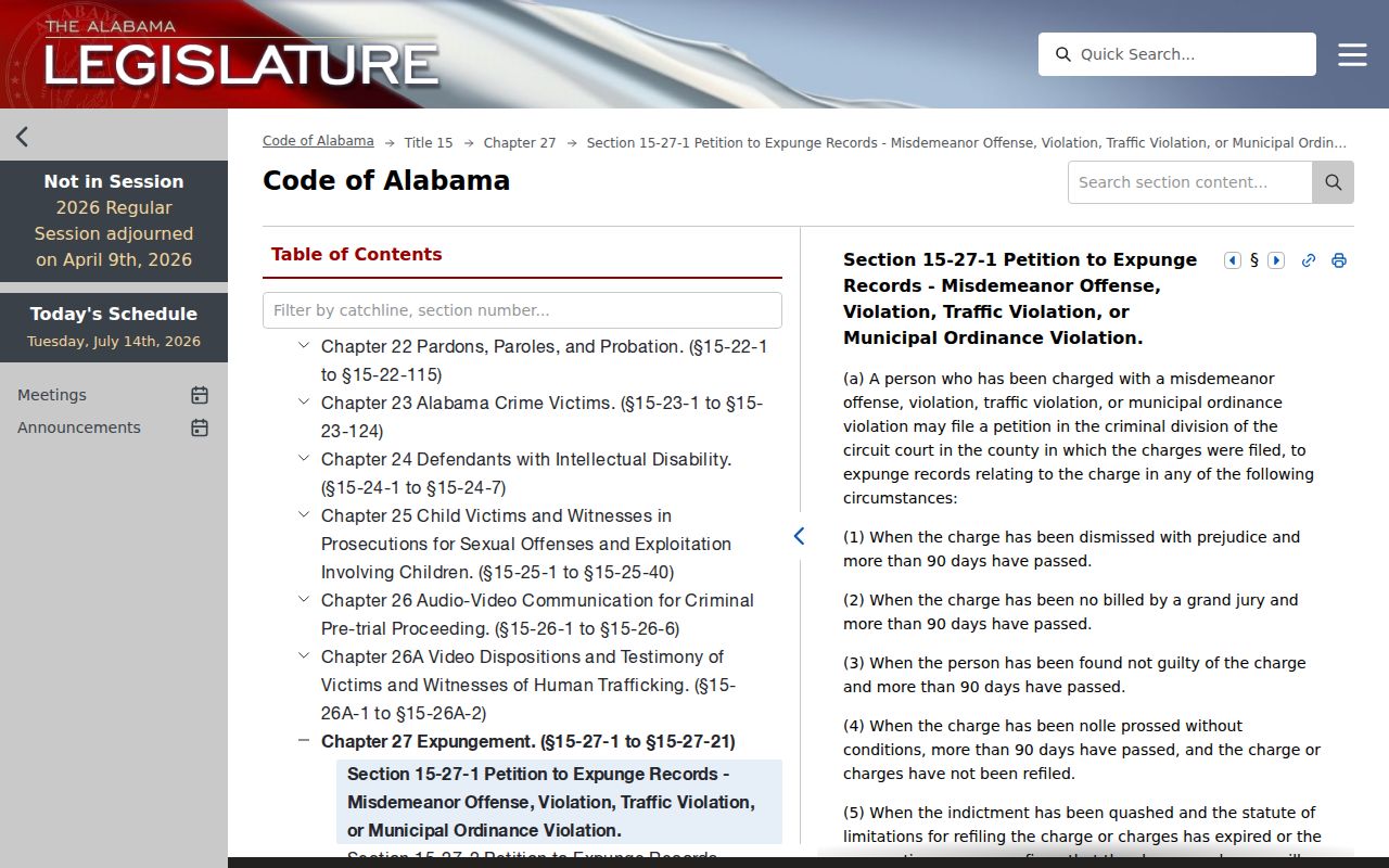 Cleburne County arrest records non-felony expungement statute