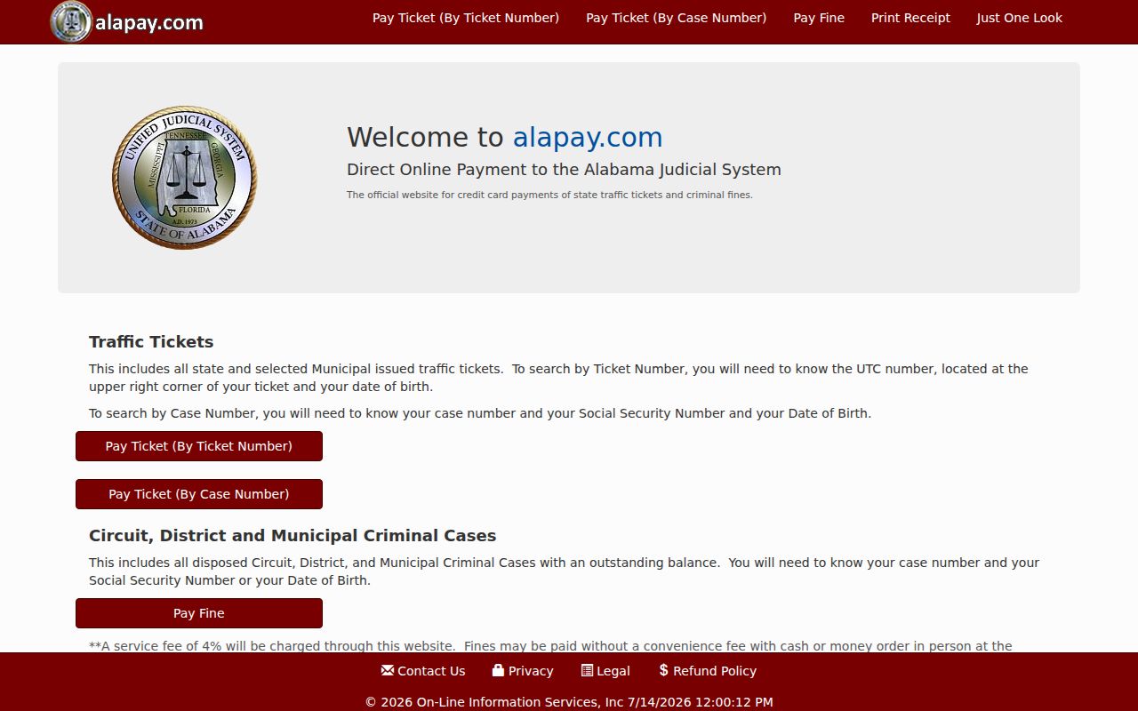 Cleburne County court dockets Alapay payment portal