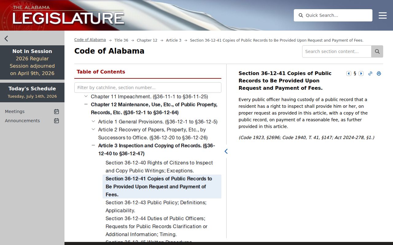 Cleburne County court records request procedure statute