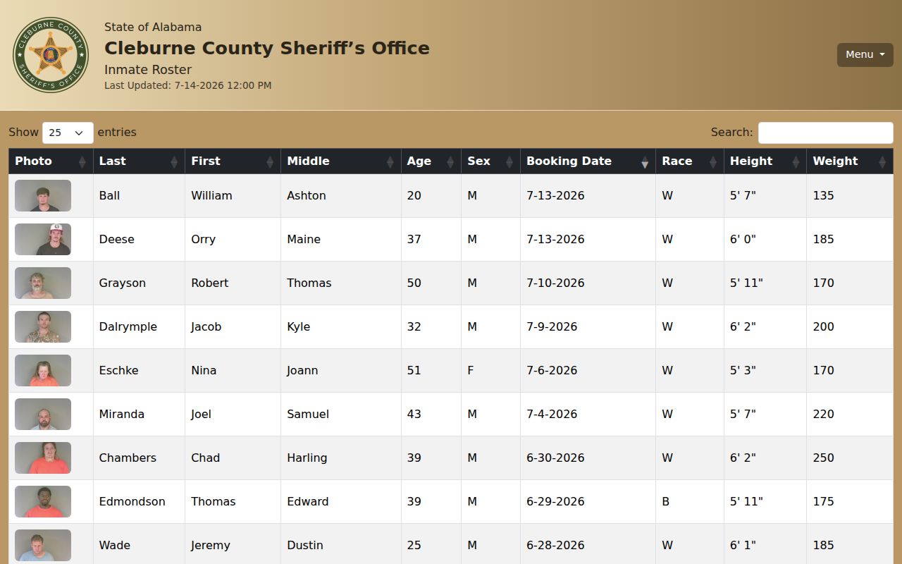 Cleburne County inmate records sheriff roster source