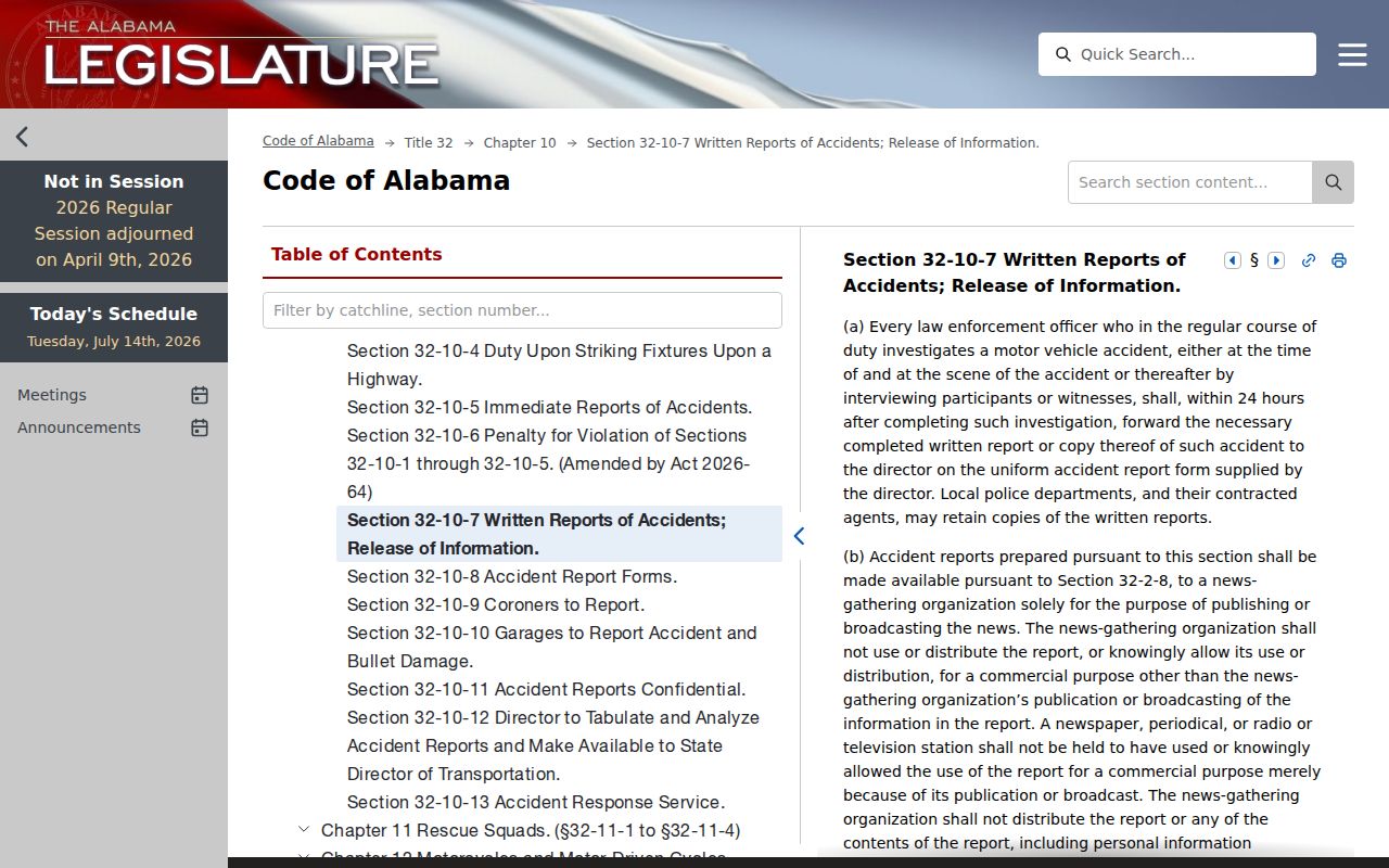 Cleburne County traffic court records and Alabama crash report access statute