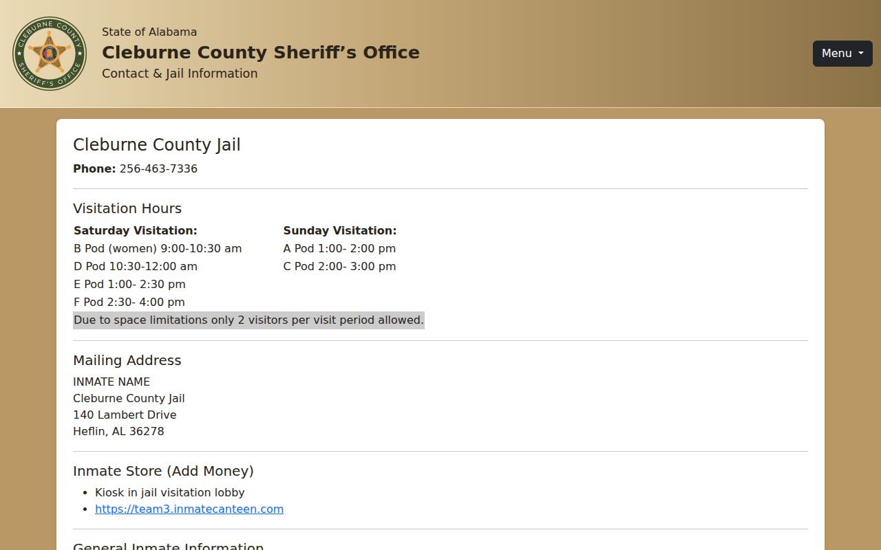 Cleburne County warrant records and sheriff jail contact source